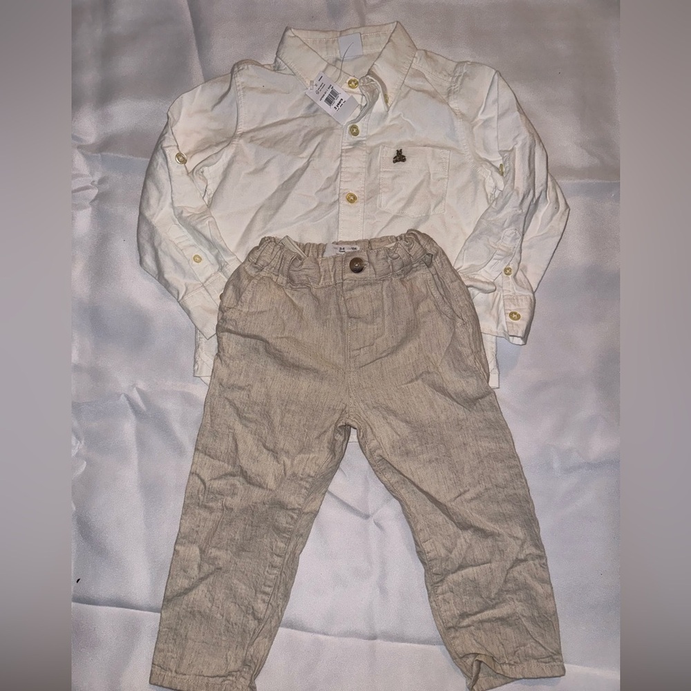 Zara Kids' Cream and White Pants set sz 3/4